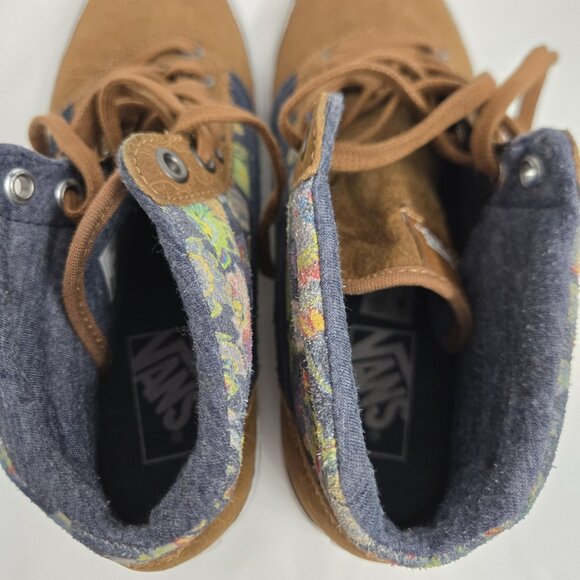 VANS Asian Floral Khaki Suede Leather Lined SK8 MTE Hightop Shoes Women's Size 7 - Picture 8 of 9